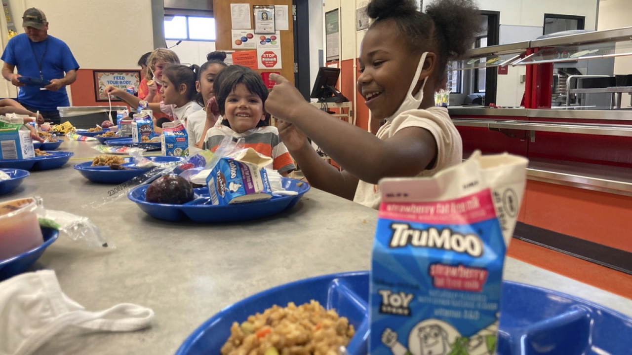 Students eating lunch in the cafeteria