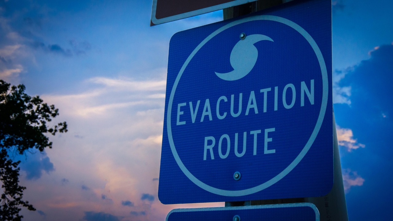 An evacuation route sign