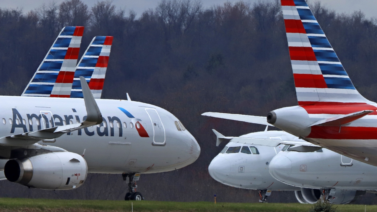 American Airlines planes are parked at Pittsburgh International Airport.
