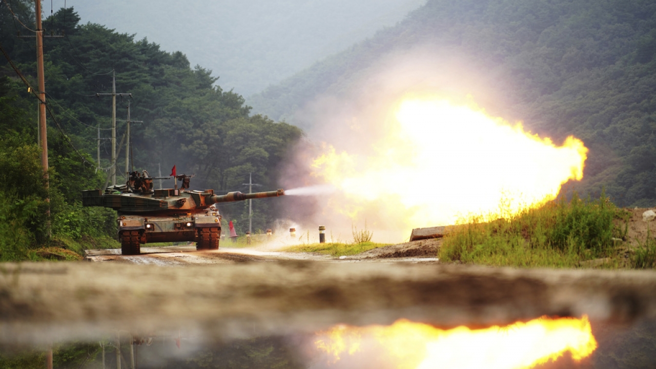 South Korean army's K1A2 tank fires during a drill.