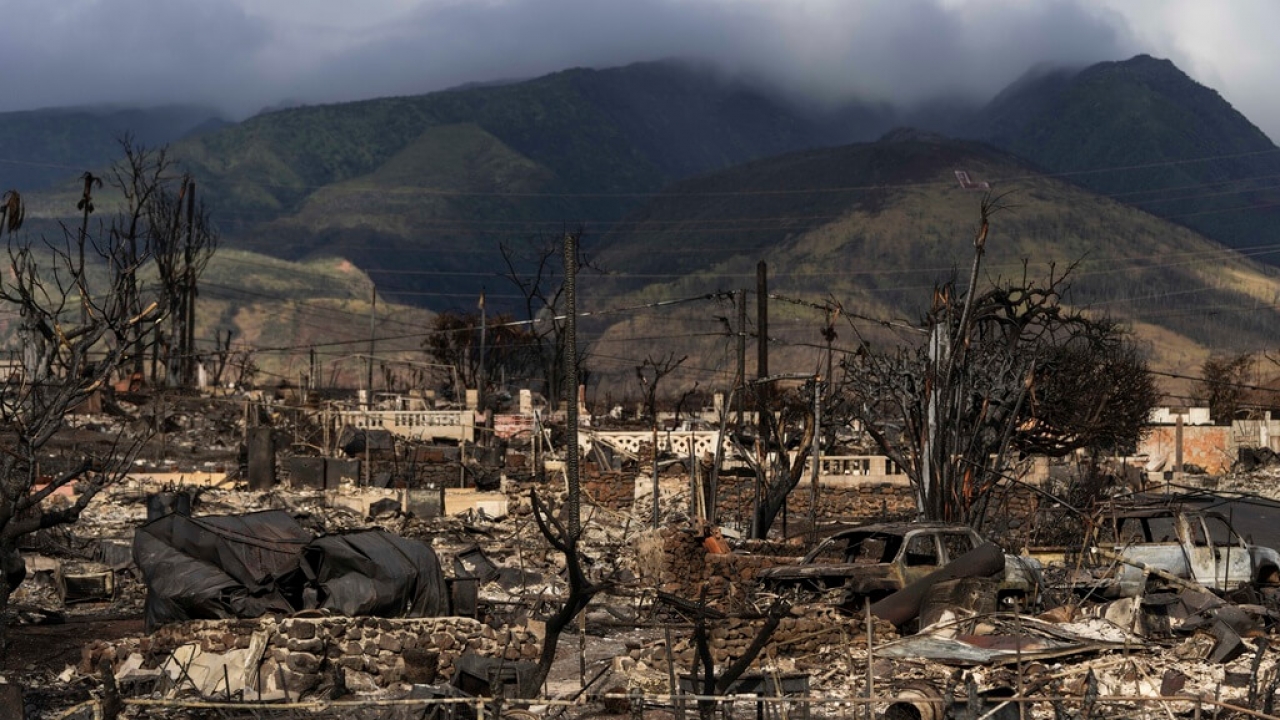 A general view shows the aftermath of a wildfire in Lahaina, Hawaii.