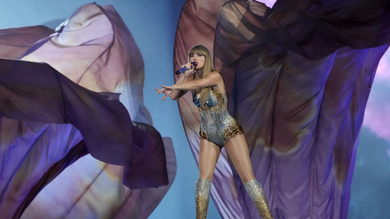 Taylor Swift performs during The Eras Tour at SoFi Stadium in Los Angeles.