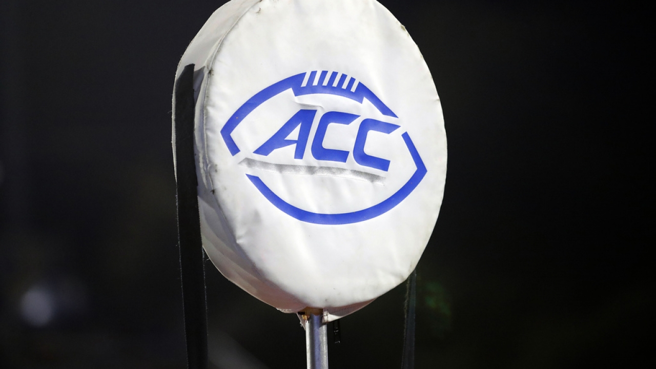 The ACC logo sits atop the chain marker during the second half of an NCAA college football game.