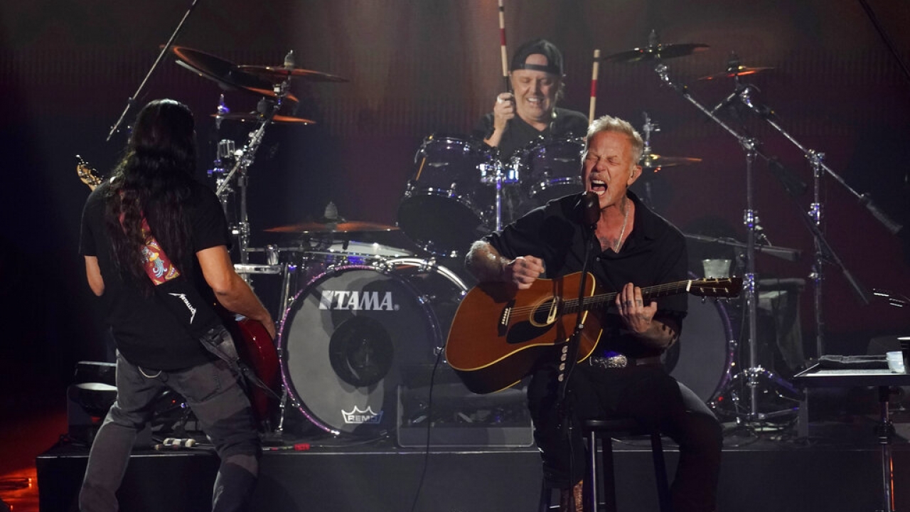 Robert Trujillo, Lars Ulrich and James Hetfield of Metallica.