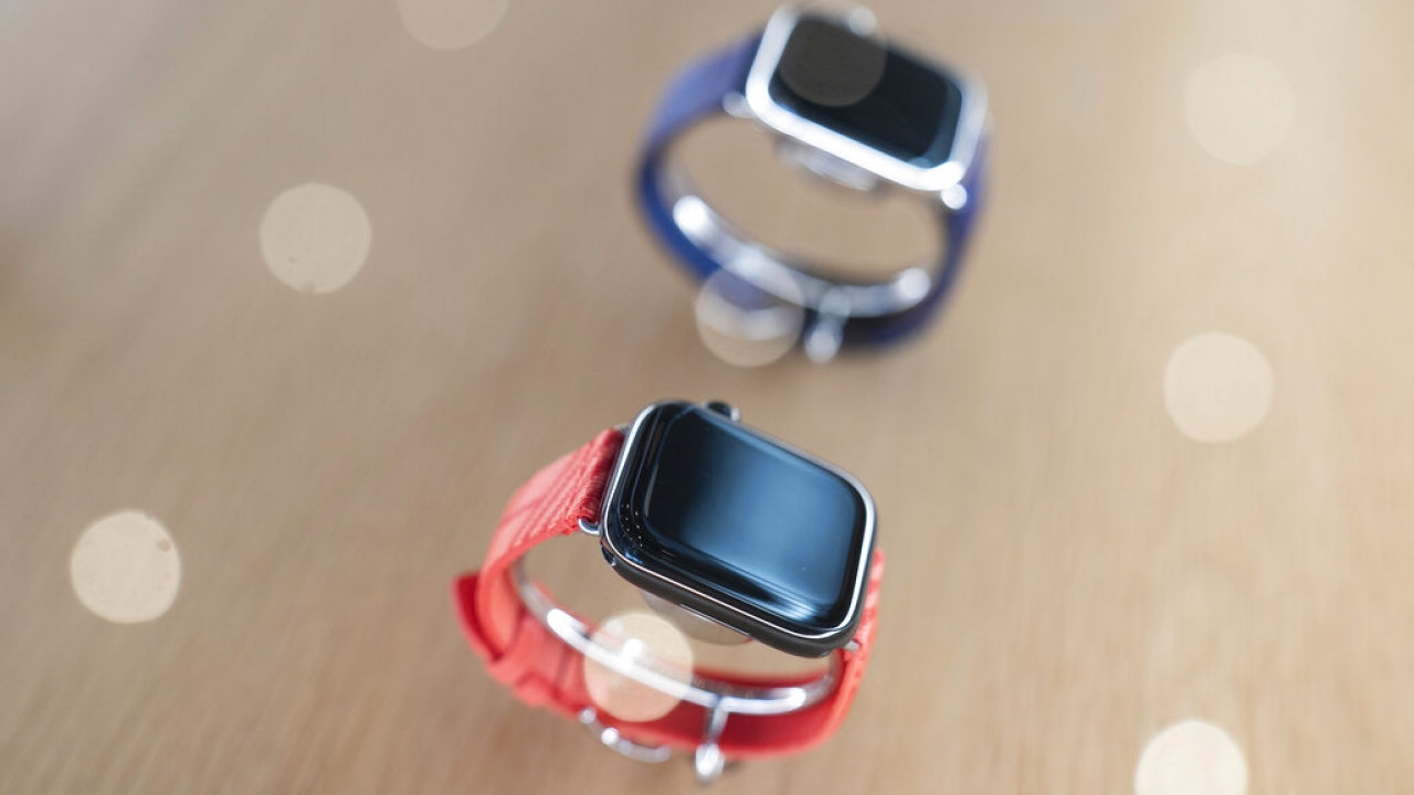 Apple Watch Series 8 are on display at an Apple Store.