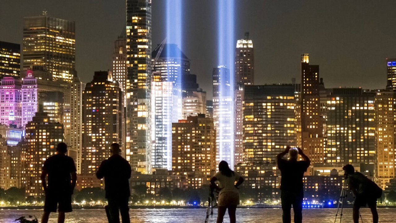 The 9/11 Tribute in Light seen from New Jersey