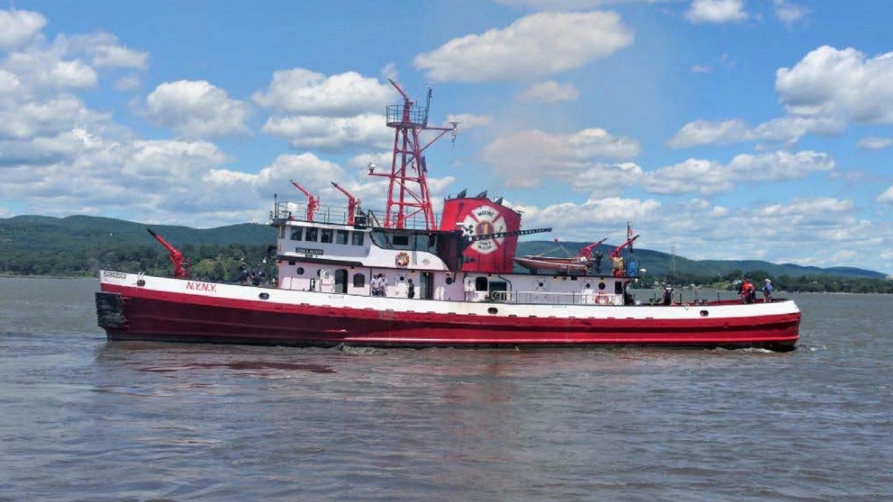 The John D. McKean Fireboat on the water.