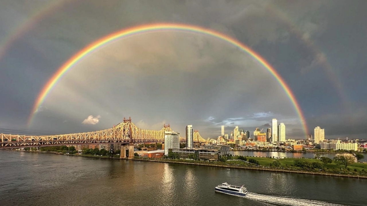 A double rainbow shines over New York on 9/11.