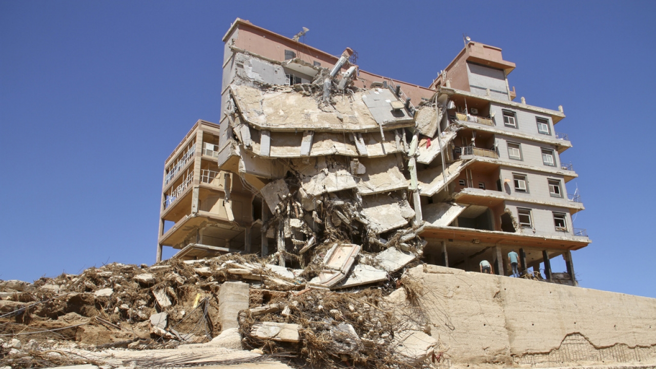 Collapsed building in Libya after massive flooding.