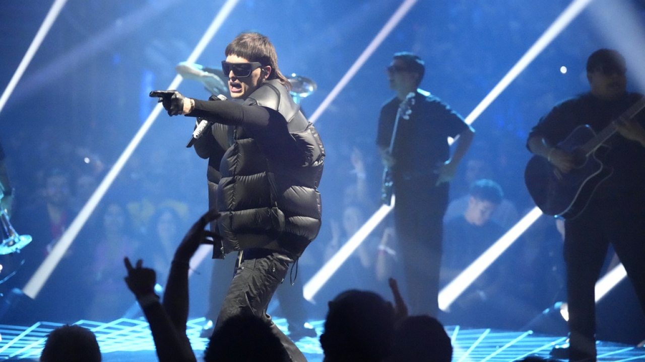 Peso Pluma performs during the MTV Video Music Awards.