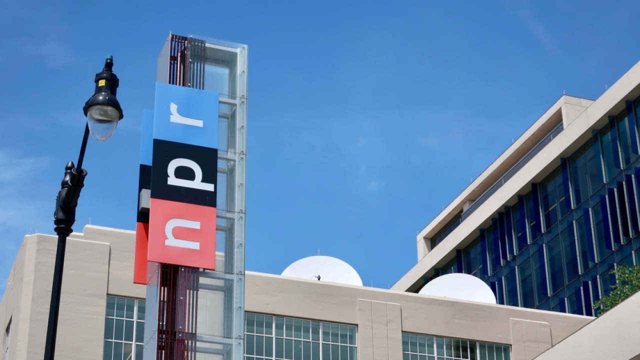 NPR sign outside of its headquarters.