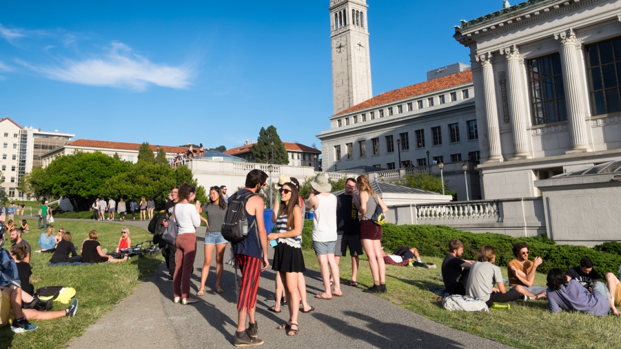 University of California, Berkley students enjoying a sunny day on campus.