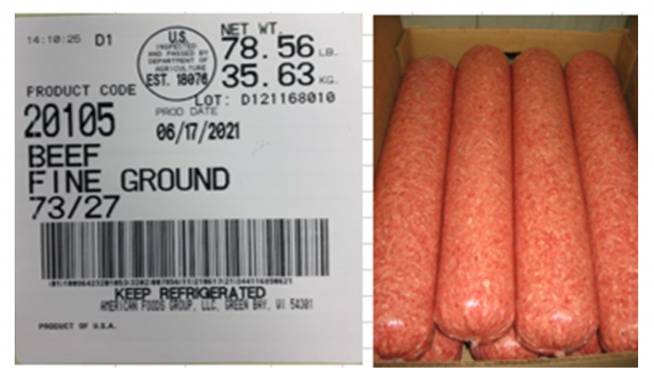 Tubes of raw ground beef listed under a USDA product recall.