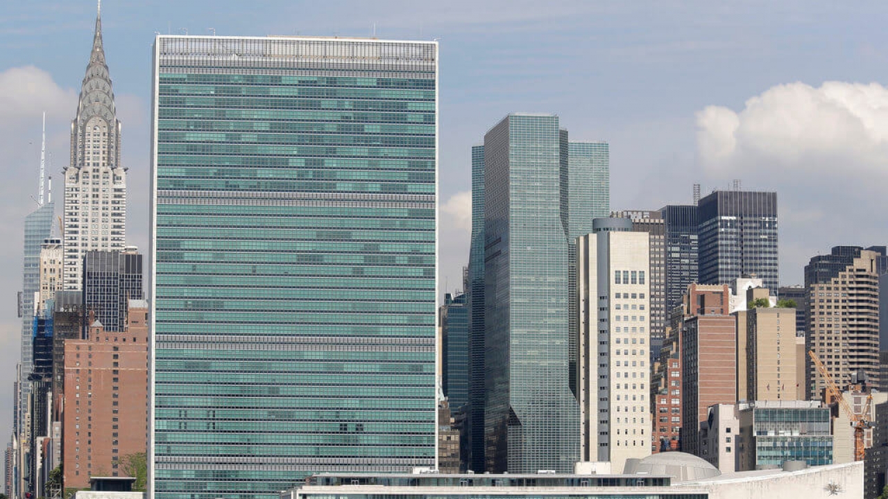 The United Nations headquarters building in New York City
