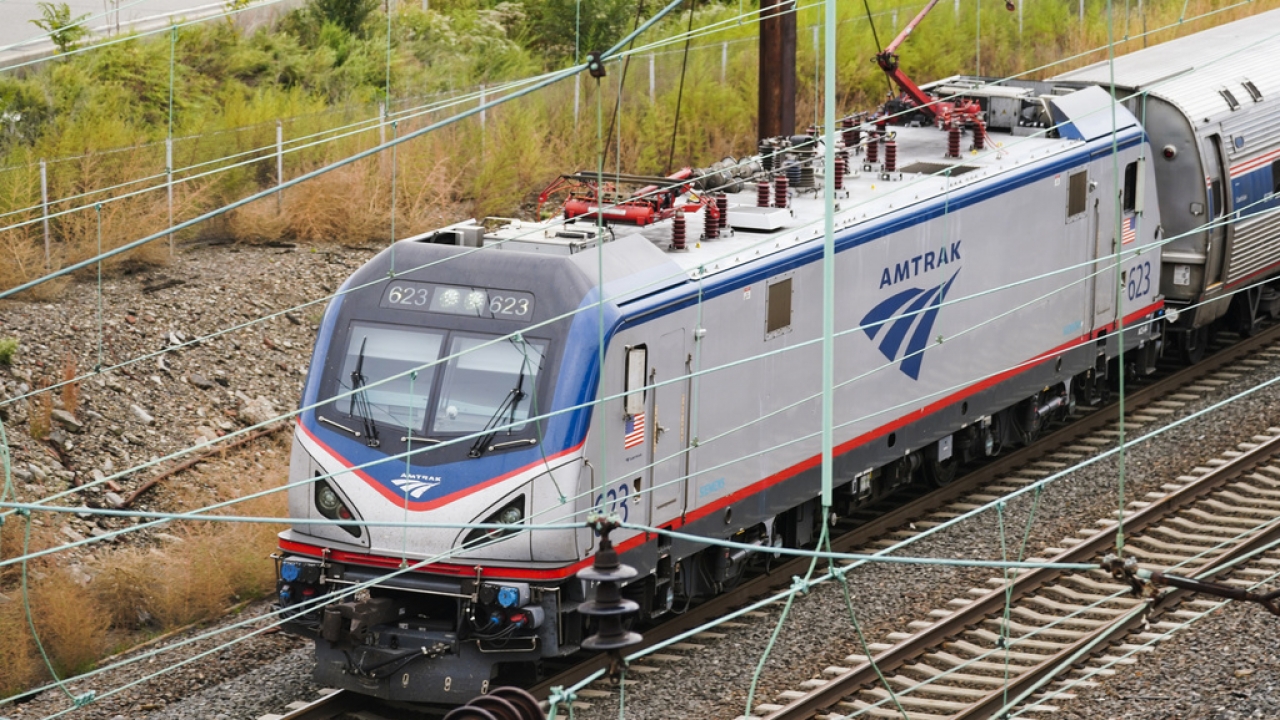 Amtrak train on the tracks in Philadelphia