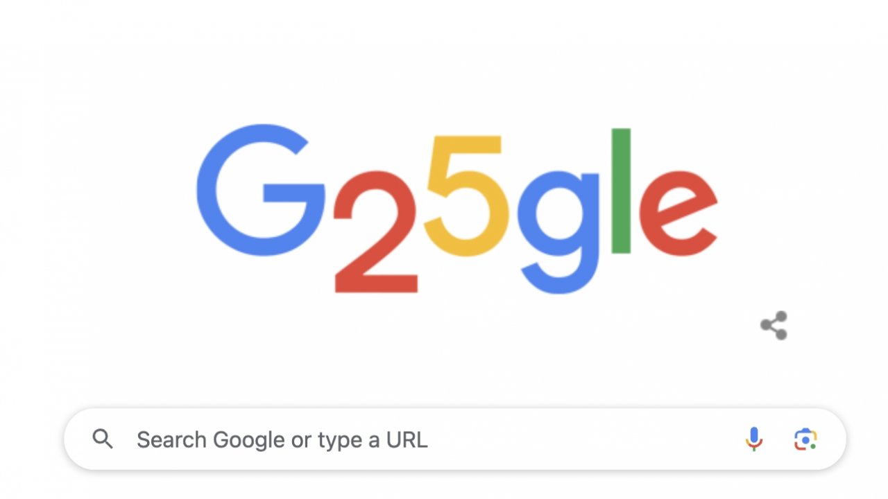 Google logo incorporating the number 25 to mark its birthday.