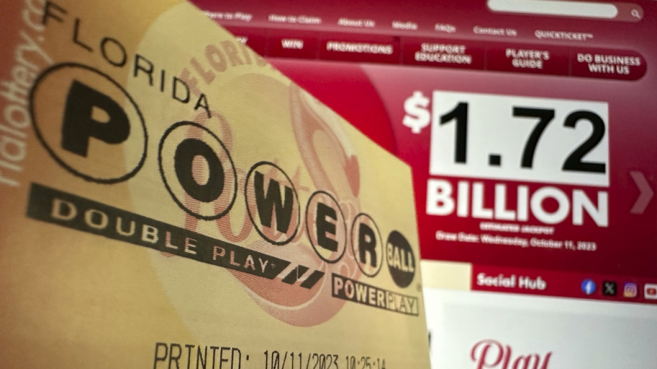 Powerball lottery ticket is shown
