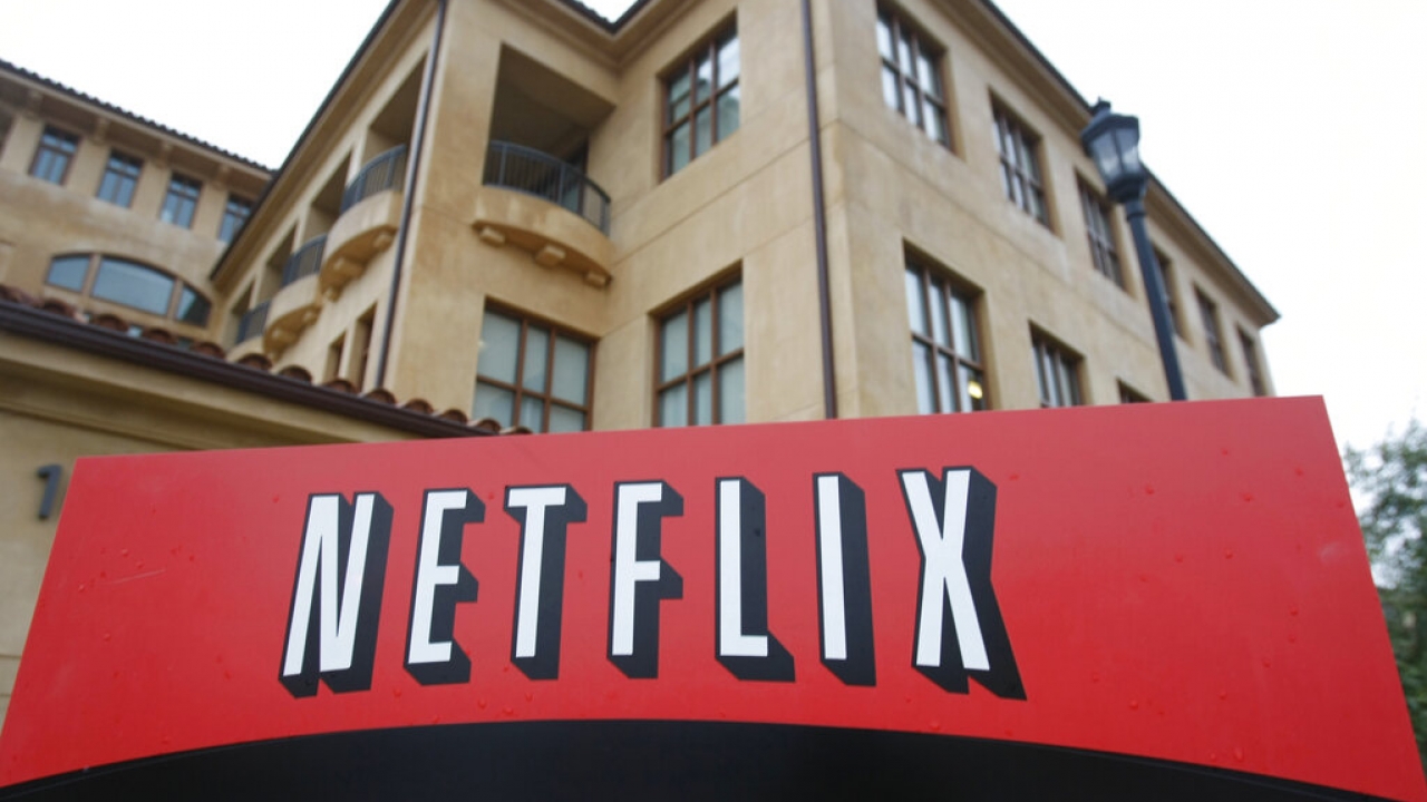 The company logo and view of Netflix headquarters.