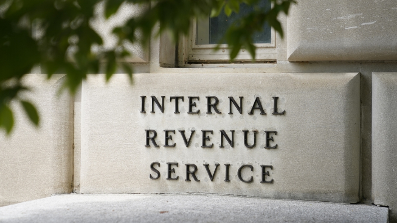 A sign outside the Internal Revenue Service building.