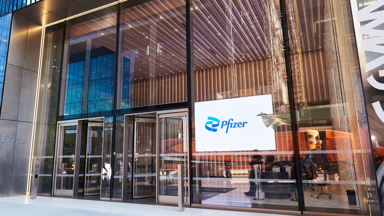 Entrance to Pfizer headquarters in New York City