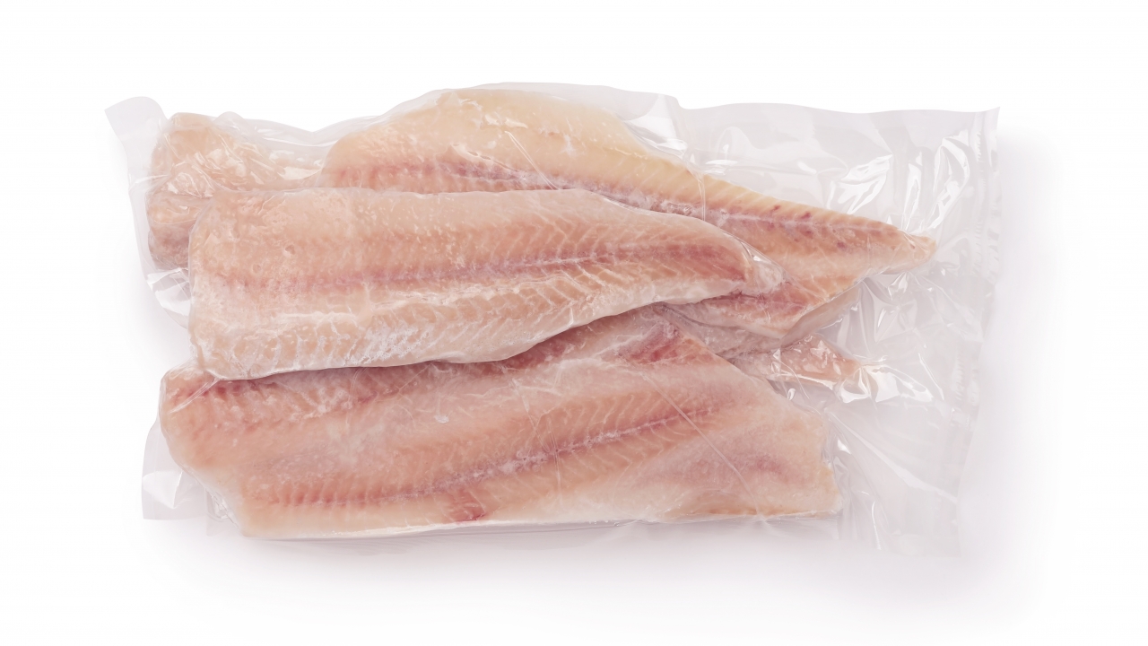 Frozen fish in sealed packaging