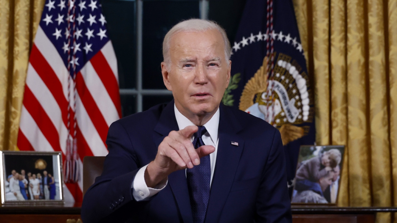President Joe Biden speaks from the Oval Office of the White House Thursday, Oct. 19, 2023.