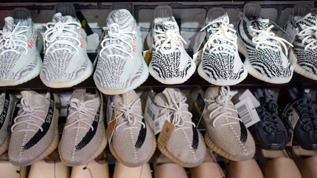 Yeezy shoes made by Adidas are displayed.