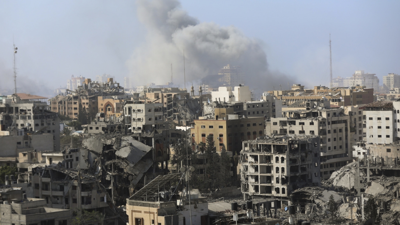 Smoke rises following Israeli airstrikes on Gaza City.