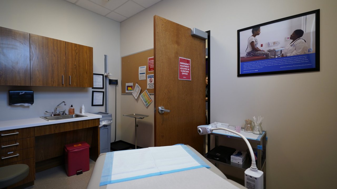 An exam room is seen at a Planned Parenthood facility.