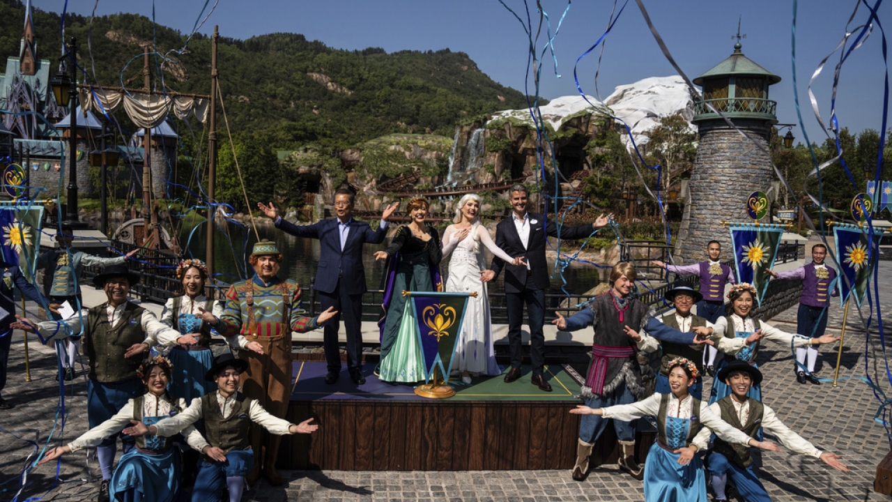 Performers during the opening ceremony of the World of Frozen themed area at Disneyland Resort in Hong Kong.