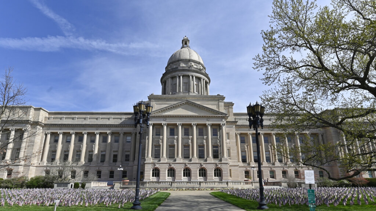 An exterior photo of the Kentucky state Capitol.