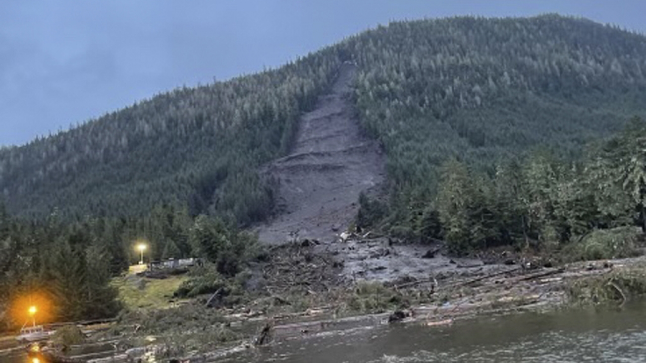 Wreckage from a landslide in Wrangell, Alaska.
