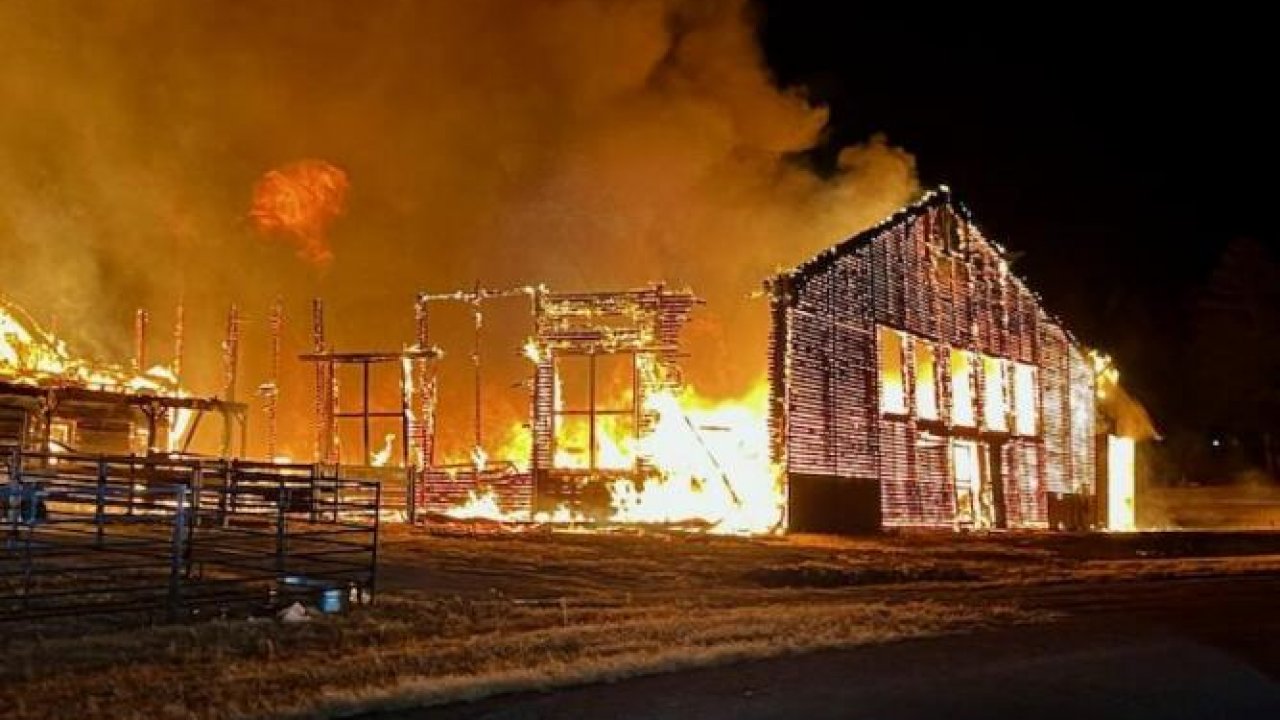 Barn on fire in Colorado.