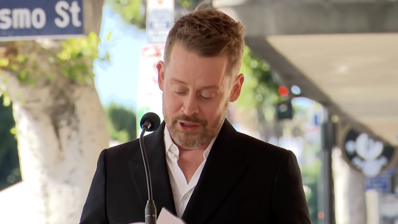 Macauley Culkin gives a speech as he is honored with a star on the Hollywood Walk of Fame