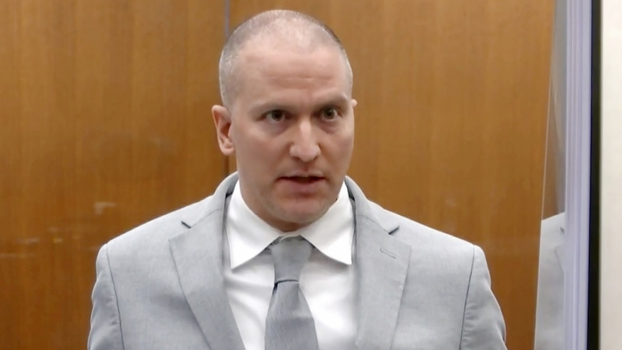 Former Minneapolis Police Officer Derek Chauvin addresses the court at the Hennepin County Courthouse, June 25, 2021