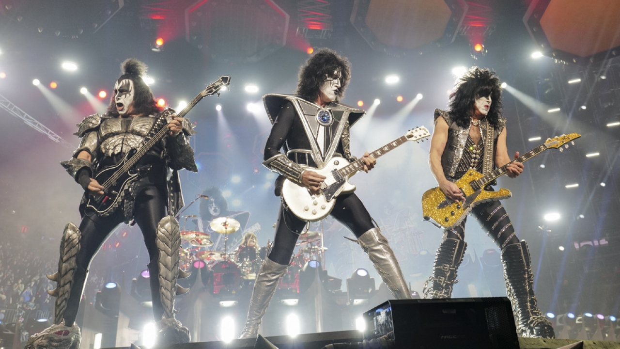KISS performs on stage.