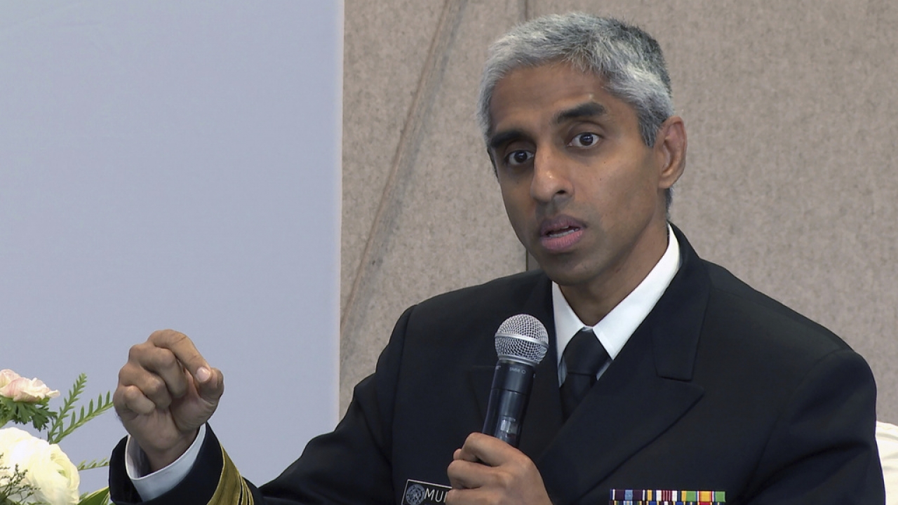 U.S. Surgeon General Vivek Murthy speaks during an Archewell Foundation panel discussion in New York City