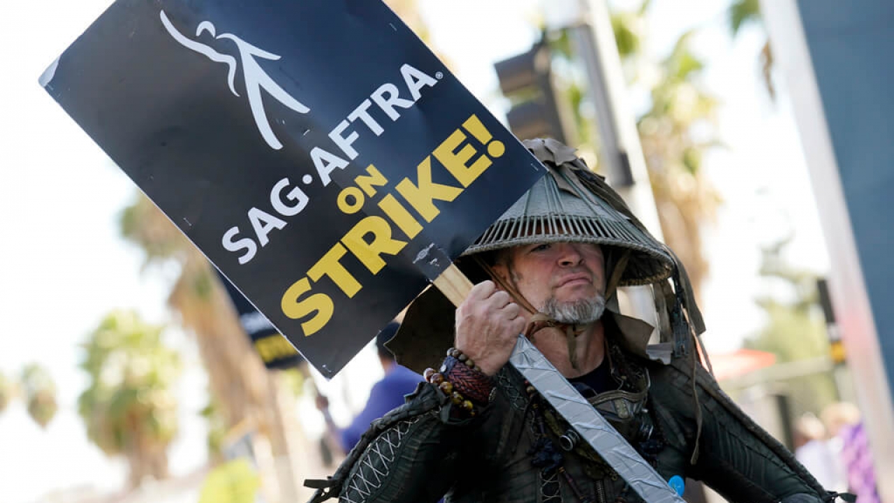 SAG-AFTRA member Bruce D. Mitchell on the picket line