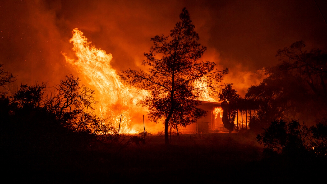 A wildfire burns in Aguanga, California Oct. 30, 2023.