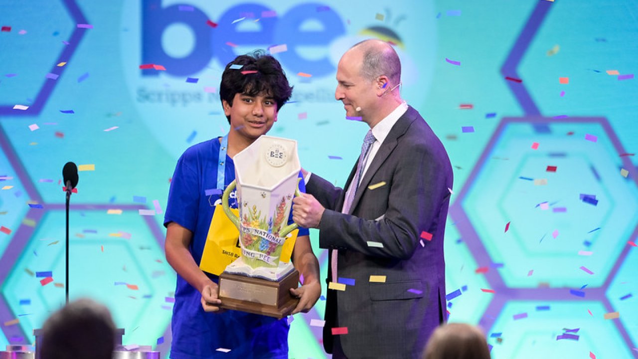 Dev Shah wins the 2023 Scripps National Spelling Bee.