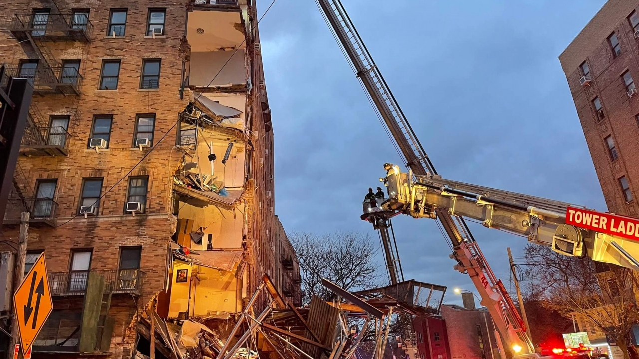 Collapsed apartment building in Bronx.