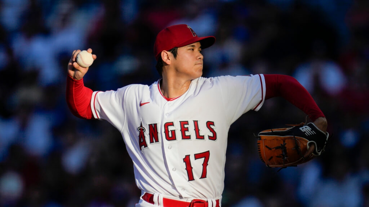 Shohei Ohtani pitches for the Los Angeles Angels