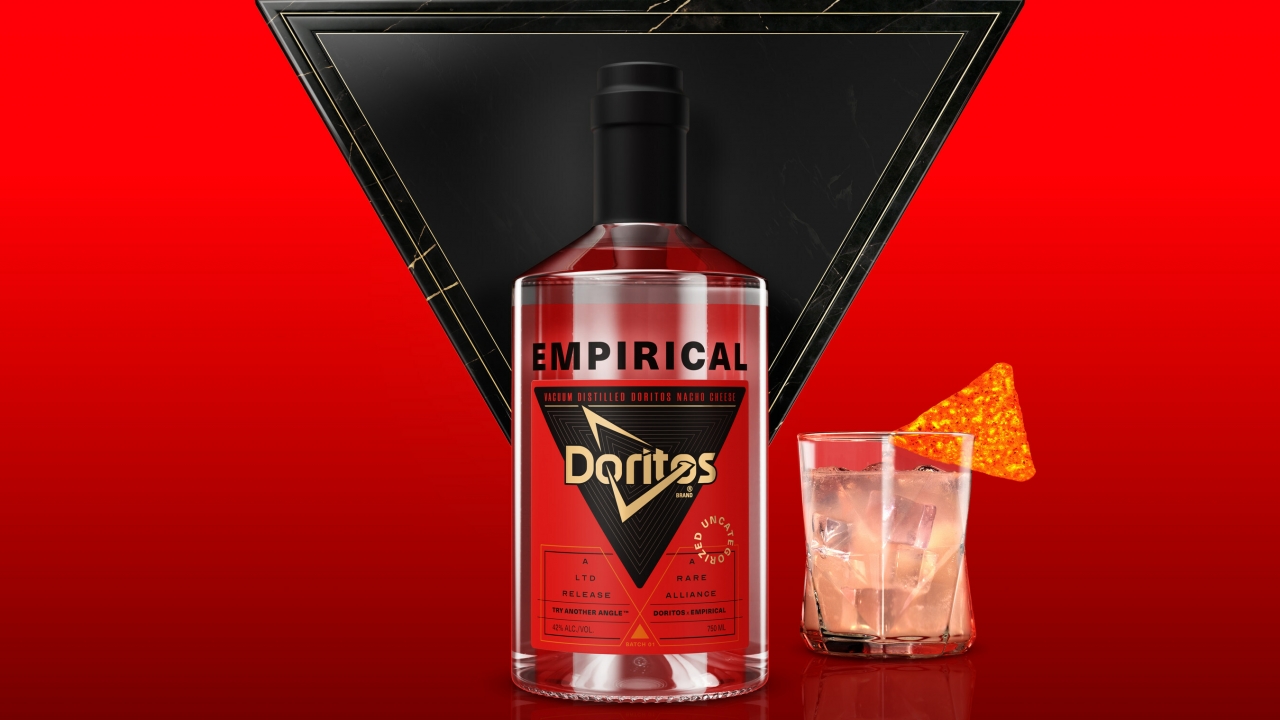 Bottle of Empirical x Doritos Nacho Cheese Spirit.