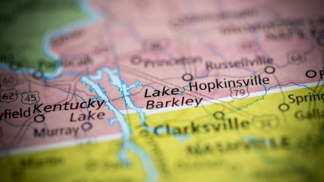 Map showing the location of Lake Barkley in Livingston County, Kentucky.