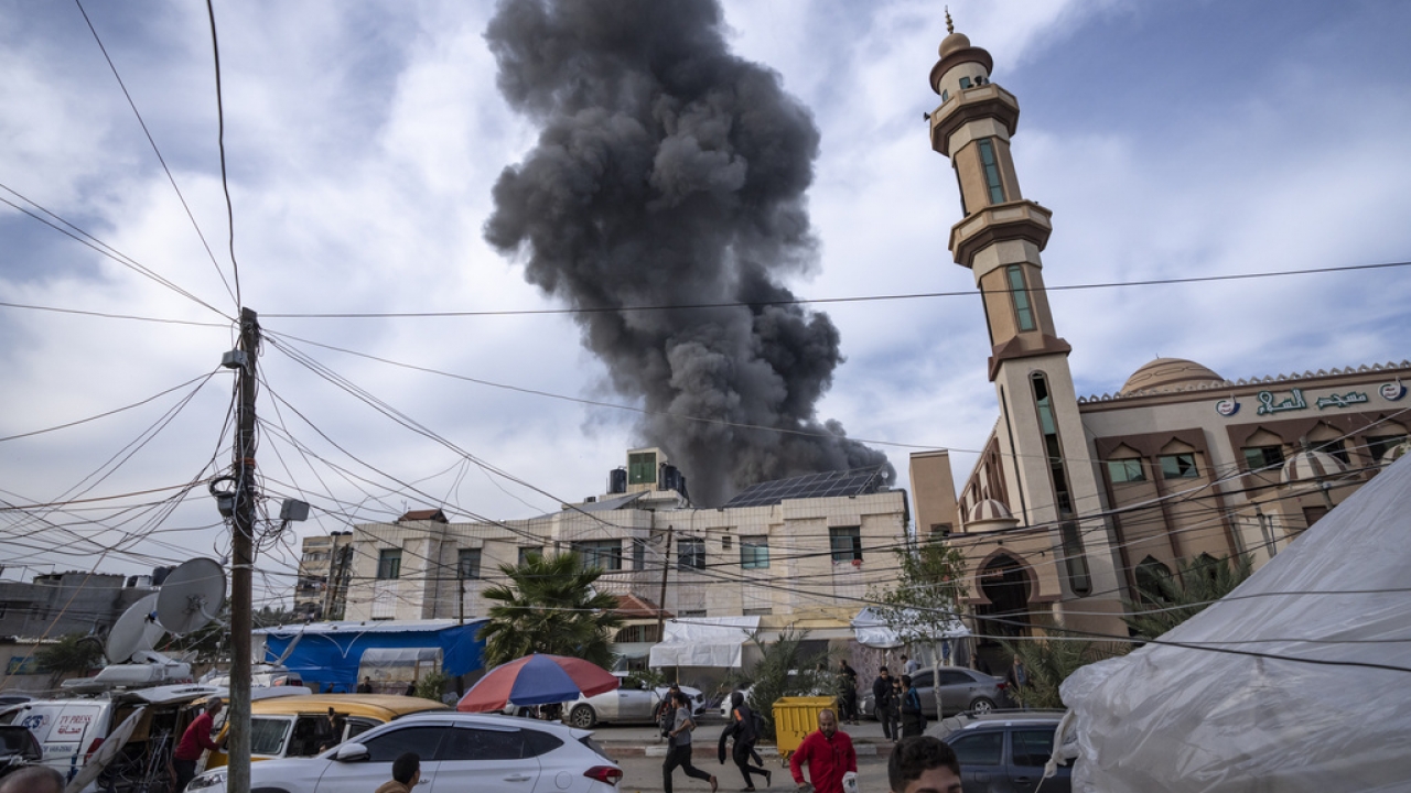 Smoke rises following an Israeli bombardment on Rafah, southern Gaza Strip.