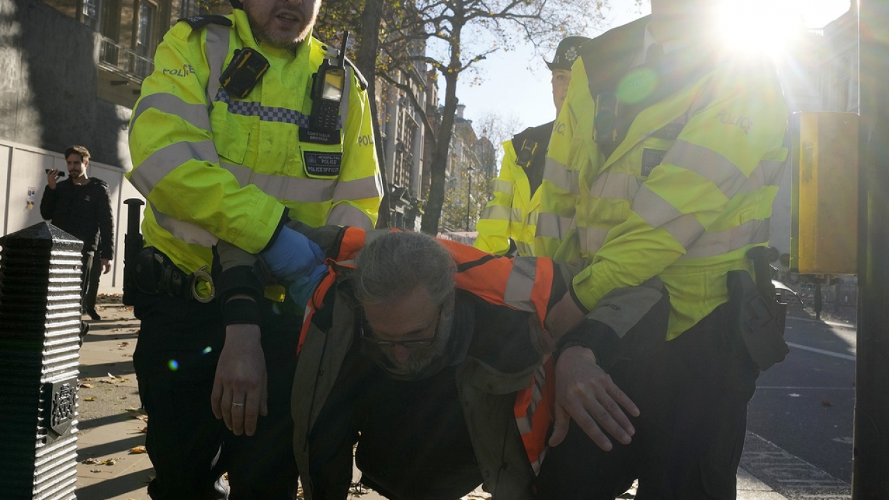 Police arrests protesters of the climate campaigners group Just Stop Oil in London