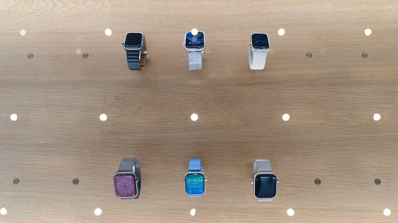 Apple Watch Series 8 are on display at an Apple Store at The Grove