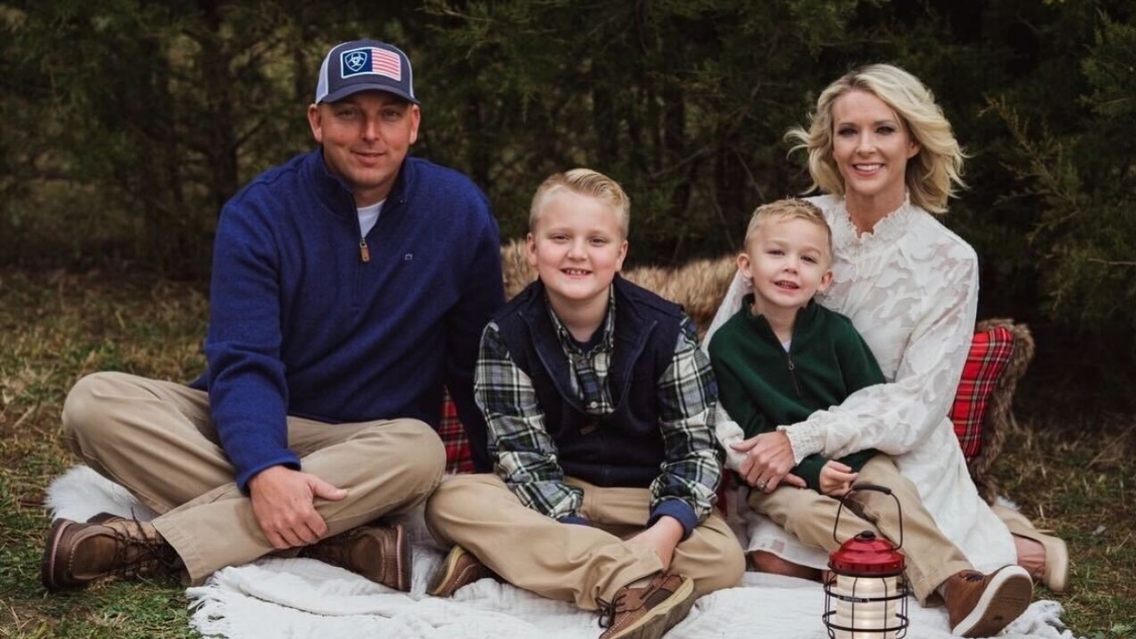 Cindy Mullins pictured right with her two kids and husband