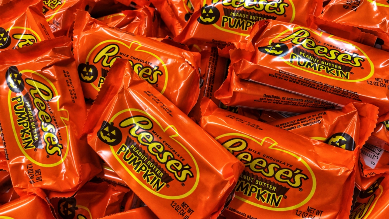 Reese's peanut butter pumpkin packages.