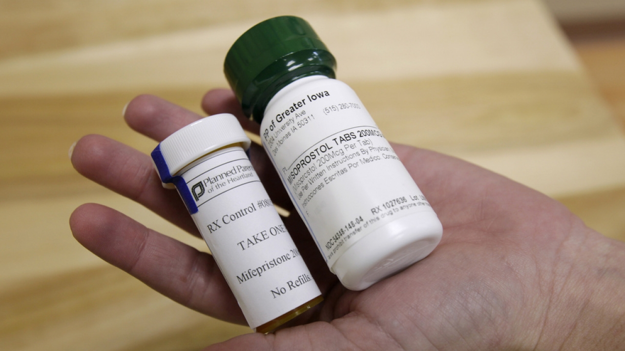 Bottles of abortion pills mifepristone and misoprostol.